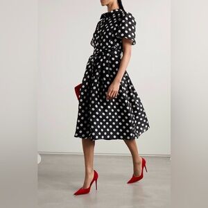 CAROLINA HERRERA Belted pleated polka-dot silk-gazar midi shirt dress